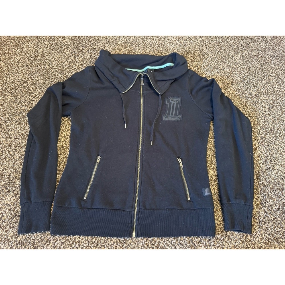 Harley Davidson Jacket Womens XL Black Full Zip Cowl Neck Rattlesnake Graphic #1